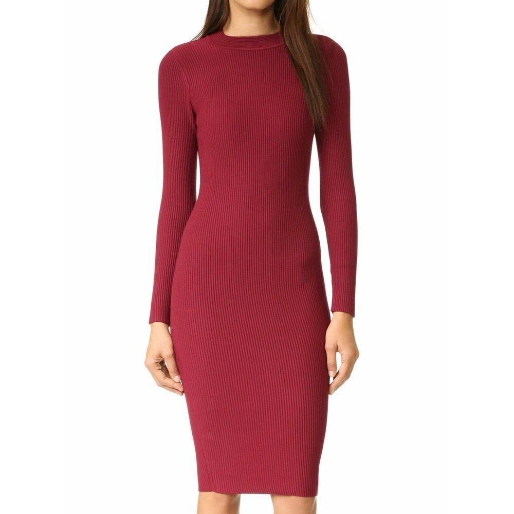 NWT Rebecca Minkoff Magri in Wine Ribbed Knit Cutout Zip Back Dress L $228 - Picture 2 of 8